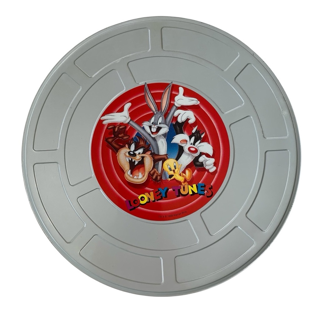 Vintage Looney Tunes 10" Round Tin Warner Bros 1998 Replica Film Reel Case